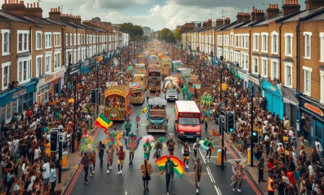 The streets are filled with the infectious rhythms of reggae, calypso, and soca, while Notting Hill Carnival